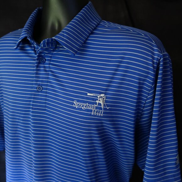 Spyglass Hill Under Armour Blue Striped Stretch Polo (L) ⛳️ ⛳️ - Picture 2 of 8